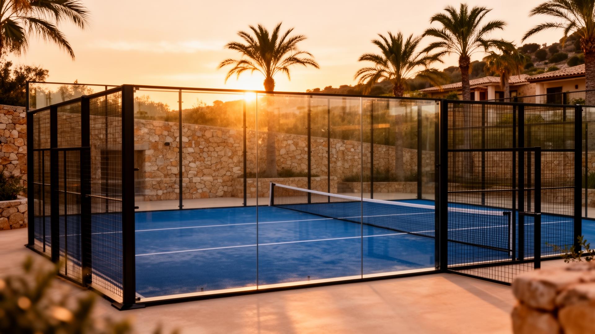 Padel court at sunset on Mallorca's south-west coast
